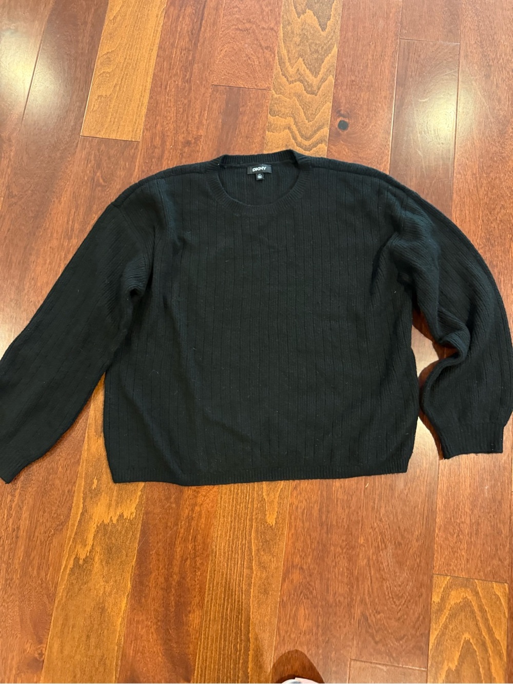 DKNY Black Ribbed Crewneck Sweater - Classic Knit